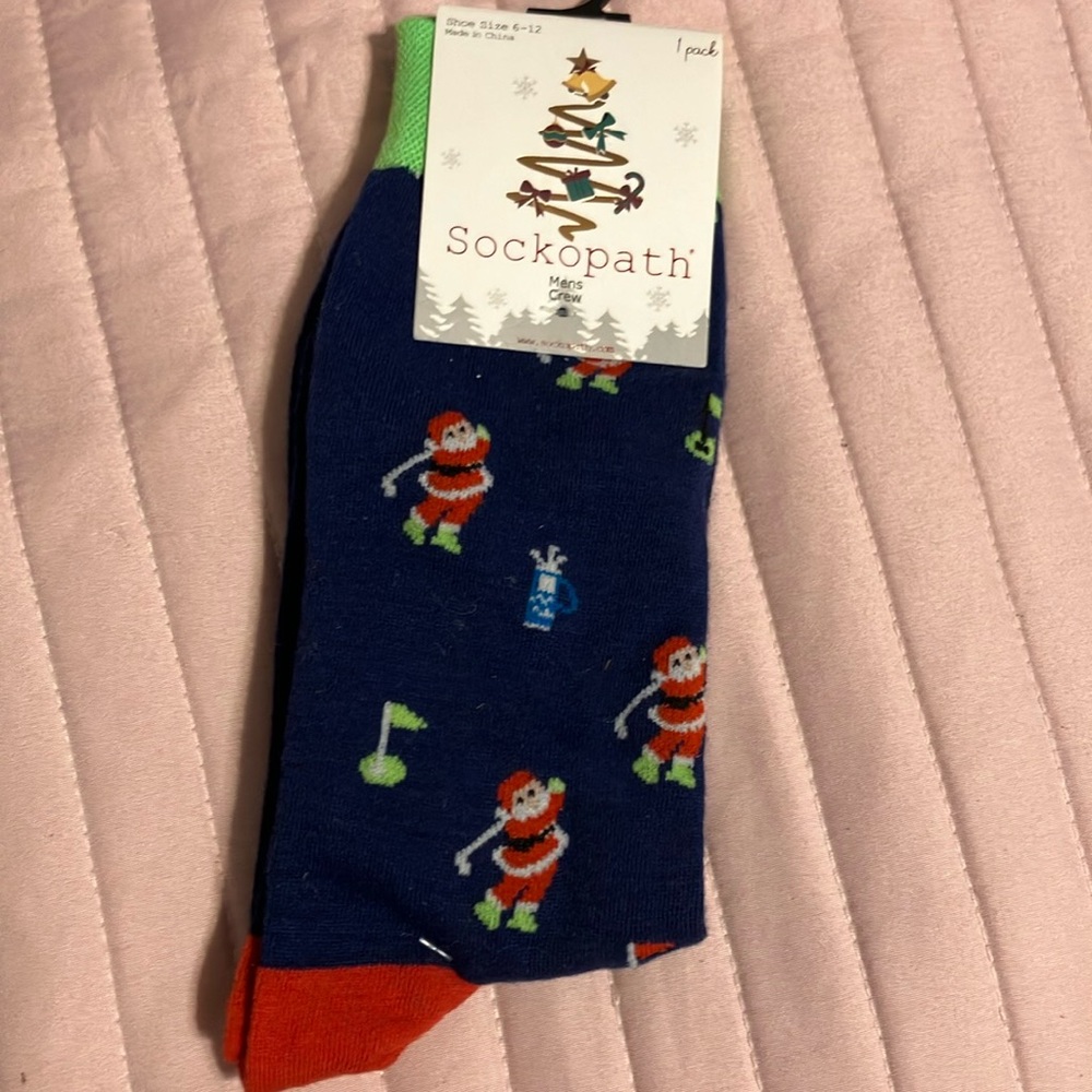 Santa Claus golfing NWT men’s holiday crew socks size 6-12 guy gift